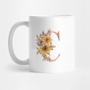 Watercolor sunflower floral  wedding monogram, C letter illustration Mug